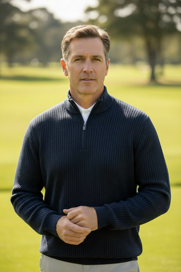 Bobby Jones Merino 1/4 Zip Lined Sweater - Summer Navy