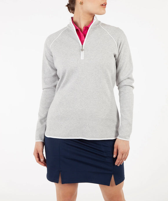 Bobby Jones Ladies Clover Lux Pima 1/4 Zip Pullover - Heather Grey