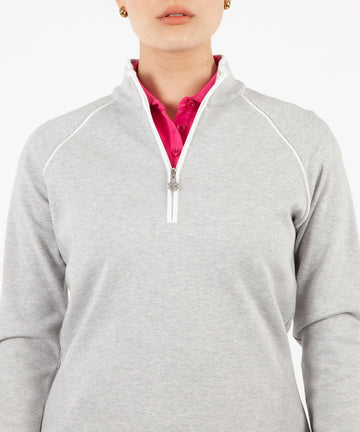 Bobby Jones Ladies Clover Lux Pima 1/4 Zip Pullover - Heather Grey - 0