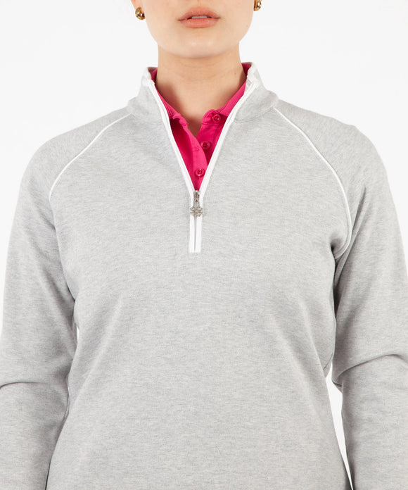Bobby Jones Ladies Clover Lux Pima 1/4 Zip Pullover - Heather Grey