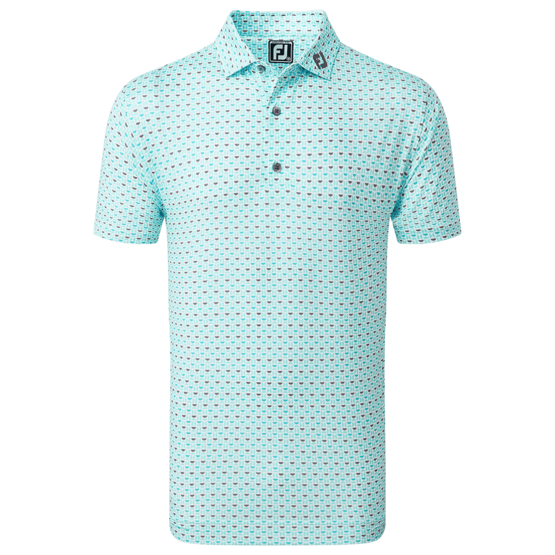 Footjoy Half Moon Geo Lisle Pique Polo (White/Aq Surf/Maui Blue/Lava)