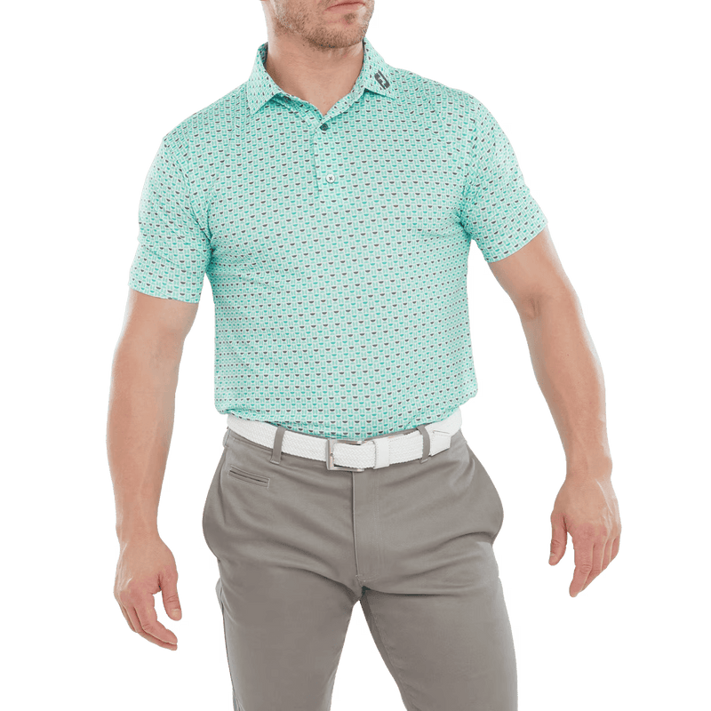 Footjoy Half Moon Geo Lisle Pique Polo (White/Aq Surf/Maui Blue/Lava)