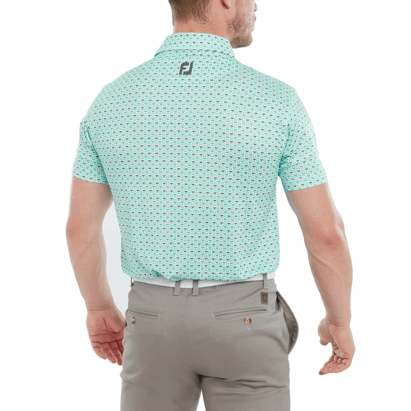 Footjoy Half Moon Geo Lisle Pique Polo (White/Aq Surf/Maui Blue/Lava)