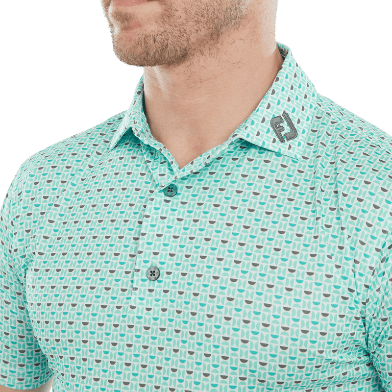 Footjoy Half Moon Geo Lisle Pique Polo (White/Aq Surf/Maui Blue/Lava)