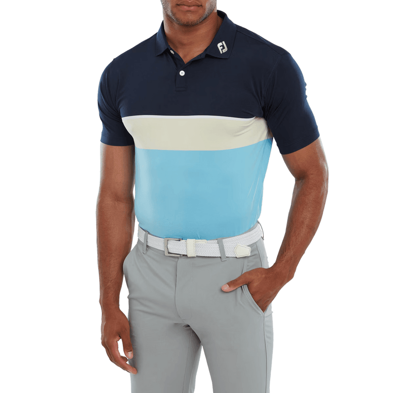 Footjoy Colour Theory Lisle Pique Polo (Navy/White/Almond/Blue)